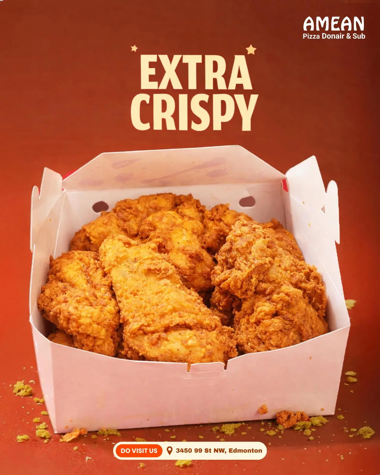 Extra crispy Broaster Chicken box at Amean Pizza Donair & Sub Edmonton